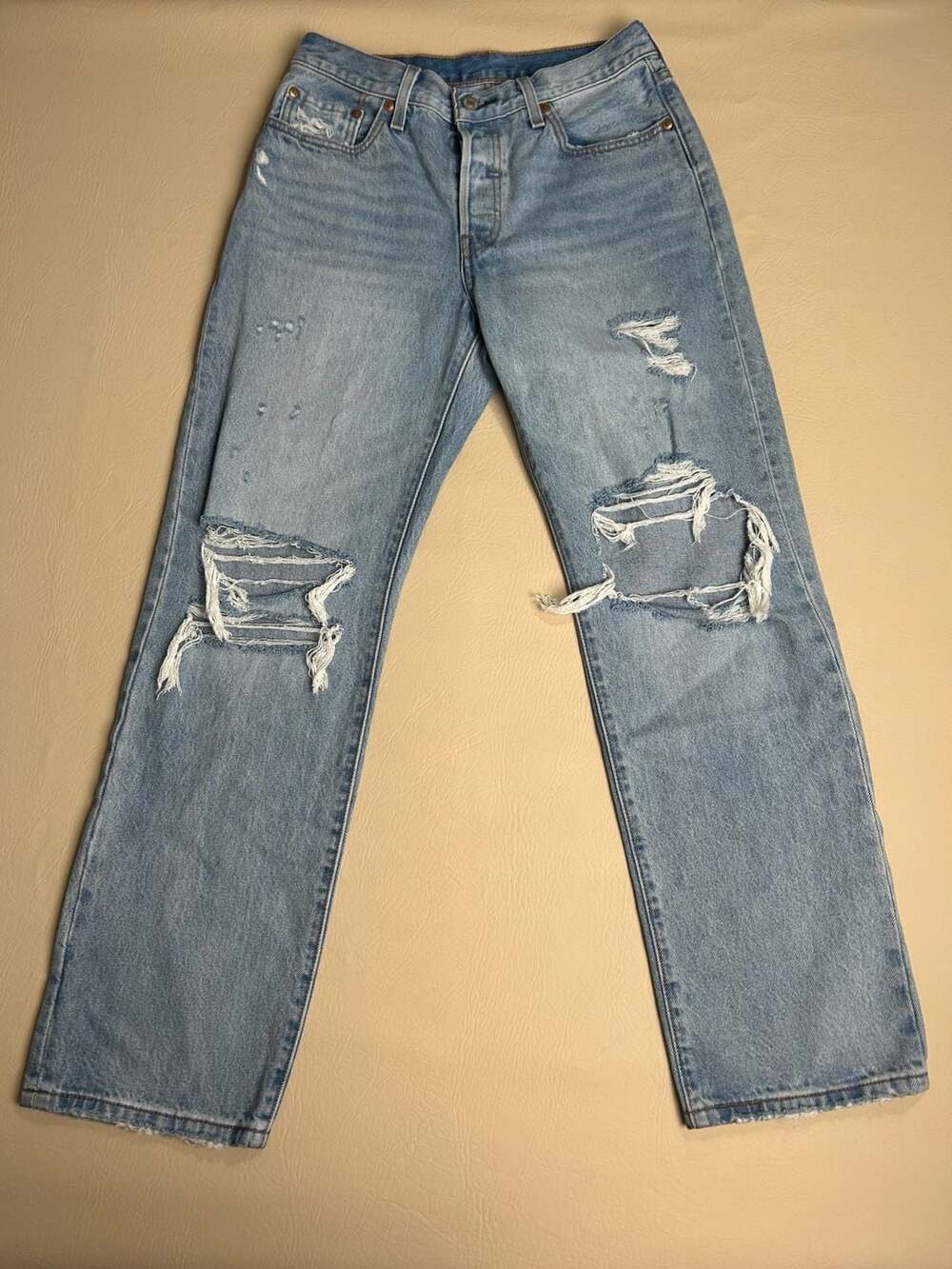 Levi's Premium 501 '90s Mid Rise Distressed Relaxed Straight Fit Light Wash Jean